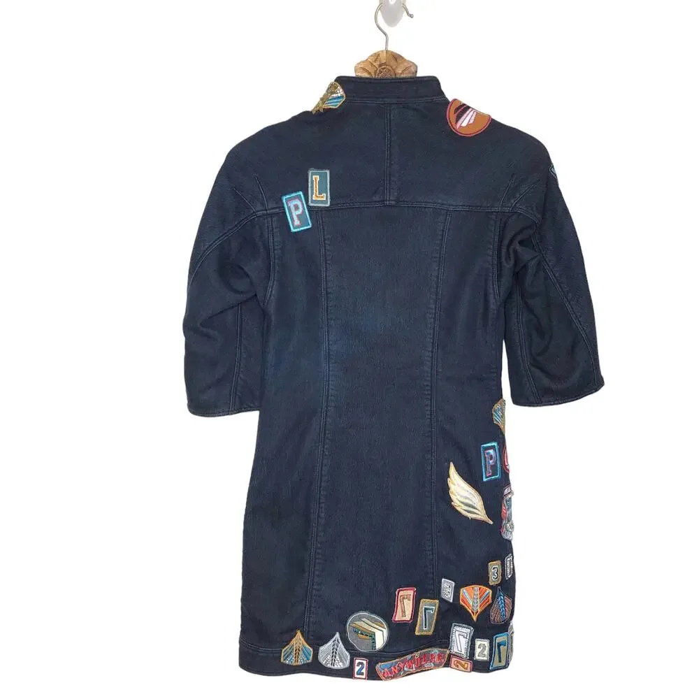 Phillip Lim Denim Jean Dress Moto Zip Detail Allover Custom Patches Beaded 6